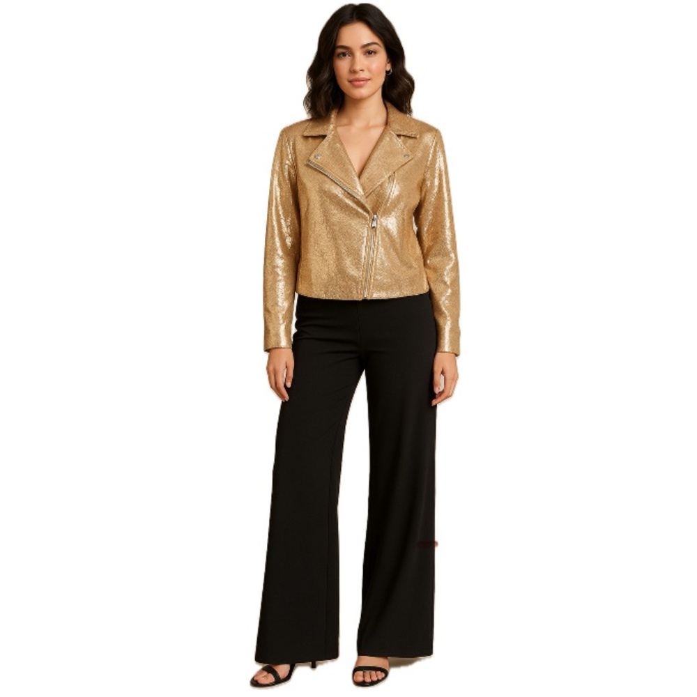 Candies, Gold Metallic Sequence Moto Jacket, Size XL
